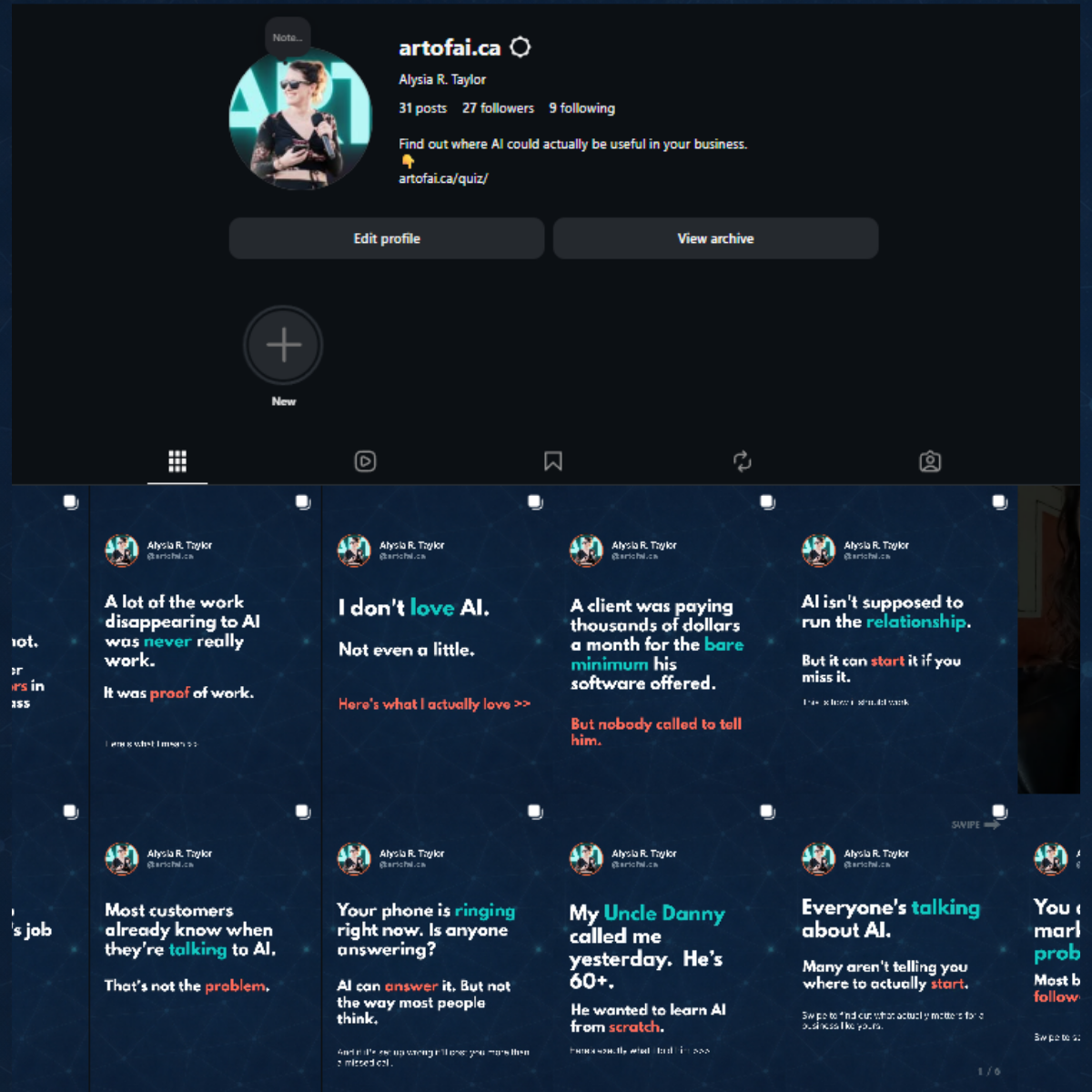 Example Instagram carousel created with the Art of AI Content Engine
